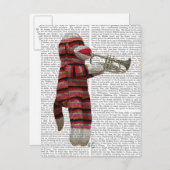 Sock Monkey spielt Trumpet Postkarte (Vorne/Hinten)