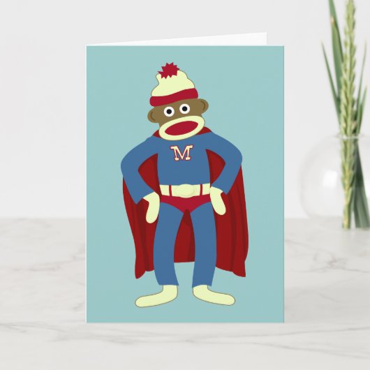 Sock Monkey Superhero Karte (Vorderseite)