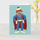 Sock Monkey Superhero Karte (Gelbe Blume)