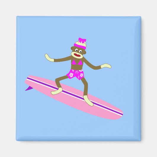 Sock Monkey Surfer Girl Magnet (Vorne)