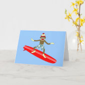 Sock Monkey Surfer Karte (Gelbe Blume)