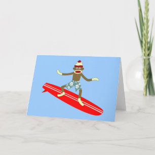 Sock Monkey Surfer Karte