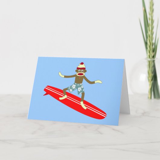 Sock Monkey Surfer Karte (Vorderseite)
