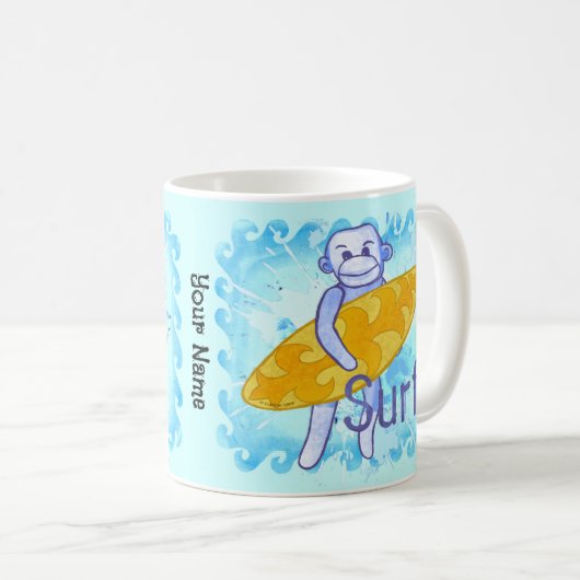 Sock-Monkey-Surfer-Tasse Kaffeetasse (VorderseiteRechts)