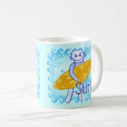 Sock-Monkey-Surfer-Tasse Kaffeetasse (VorderseiteRechts)
