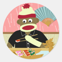 Sock Monkey Sushi Runder Aufkleber