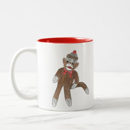 Sock-Monkey-Tasse Zweifarbige Tasse (Links)