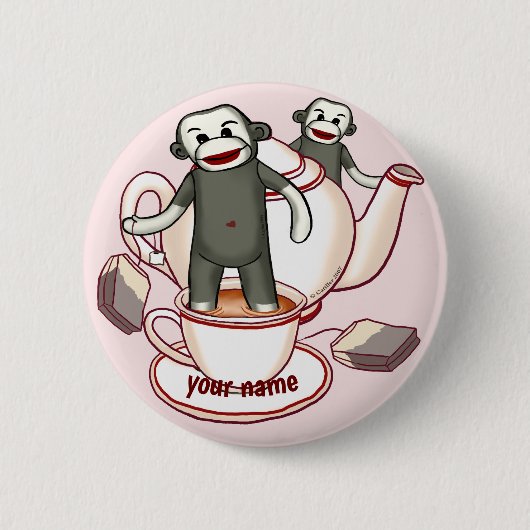 Sock Monkey Teekanne Pin-Button Button (Vorderseite)