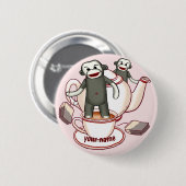 Sock Monkey Teekanne Pin-Button Button (Vorne & Hinten)