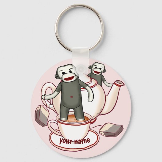 Sock Monkey Teekanne Schlüsselanhänger (Vorderseite)