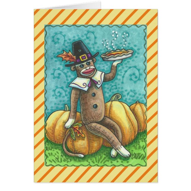 SOCK MONKEY THANKSGIVING GREETING CARD Blank (Vorne)
