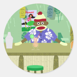 Sock Monkey Tiki Bar Runder Aufkleber