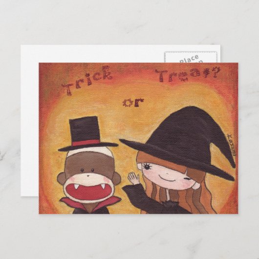 Sock Monkey Trick oder Treat? Postkarte (Vorne/Hinten)