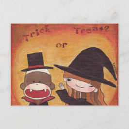 Sock Monkey Trick oder Treat? Postkarte