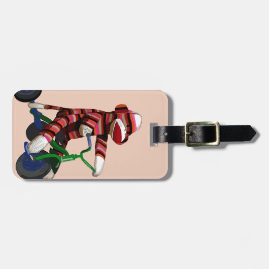 Sock Monkey Tricycle Gepäckanhänger (Vorderseite horizontal)