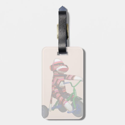 Sock Monkey Tricycle Gepäckanhänger (Rückseite vertikal)