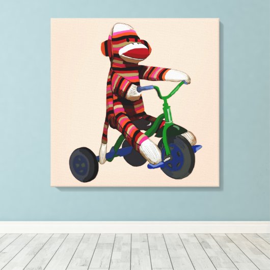 Sock Monkey Tricycle Leinwanddruck (Insitu (Holzboden))