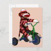 Sock Monkey Tricycle Postkarte (Vorne/Hinten)