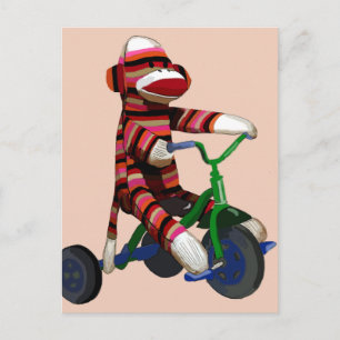 Sock Monkey Tricycle Postkarte