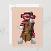 Sock Monkey und Cello 2 Postkarte (Vorne/Hinten)