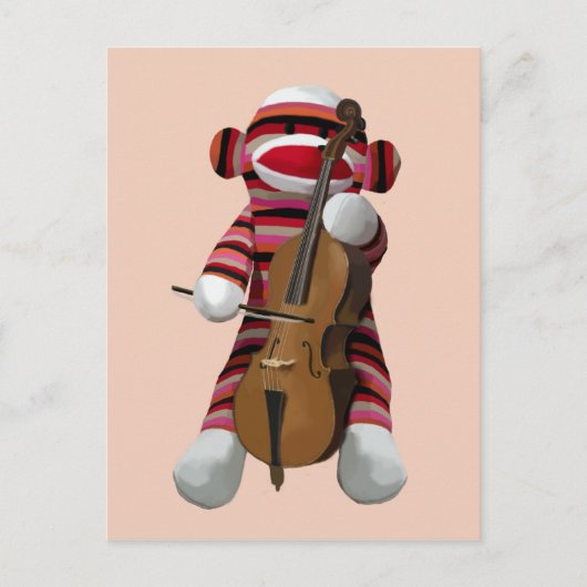 Sock Monkey und Cello 2 Postkarte (Vorderseite)