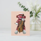 Sock Monkey und Cello 2 Postkarte (Stehend Vorderseite)