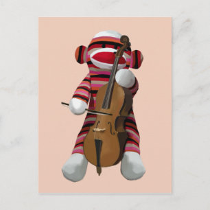 Sock Monkey und Cello 2 Postkarte