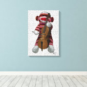 Sock Monkey und Cello Leinwanddruck (Insitu (Holzboden))