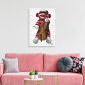 Sock Monkey und Cello Leinwanddruck (Insitu (Wohnzimmer))