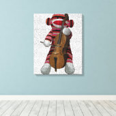 Sock Monkey und Cello Leinwanddruck (Insitu (Holzboden))