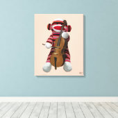 Sock Monkey und Cello Leinwanddruck (Insitu (Holzboden))