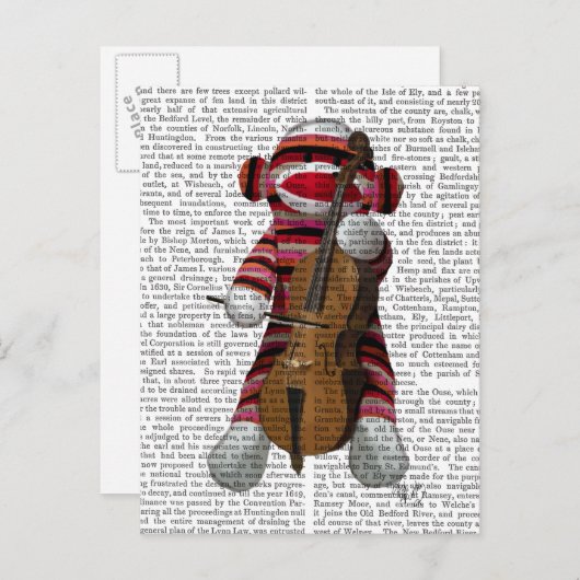 Sock Monkey und Cello Postkarte (Vorne/Hinten)