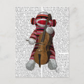 Sock Monkey und Cello Postkarte (Vorderseite)
