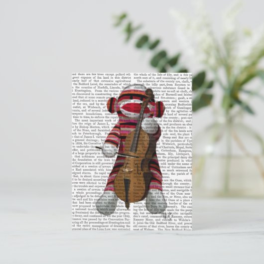Sock Monkey und Cello Postkarte (Stehend Vorderseite)