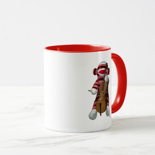 Sock Monkey und Cello Tasse (VorderseiteRechts)