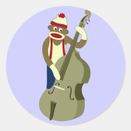 Sock Monkey Upright Bass Player Runder Aufkleber