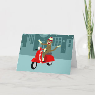 Sock Monkey Vespa Roller Karte