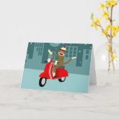 Sock Monkey Vespa Scooter Karte (Gelbe Blume)