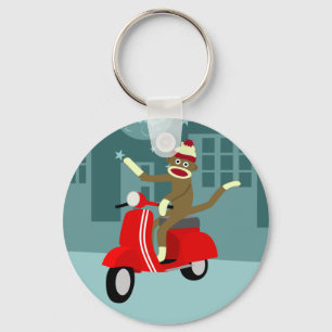 Sock Monkey Vespa Scooter Schlüsselanhänger