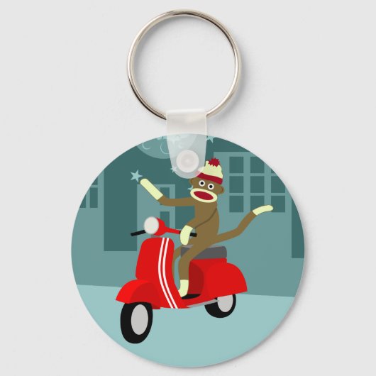 Sock Monkey Vespa Scooter Schlüsselanhänger (Vorderseite)
