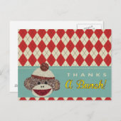 Sock Monkey Vielen Dank Postkarte (Vorne/Hinten)