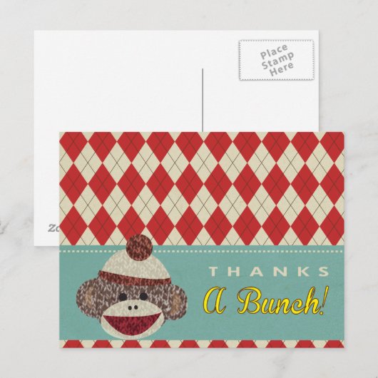Sock Monkey Vielen Dank Postkarte (Vorne/Hinten)