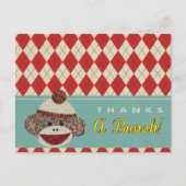 Sock Monkey Vielen Dank Postkarte (Vorderseite)