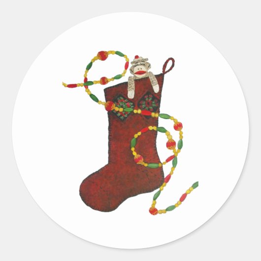 Sock Monkey Weihnachtsaufkleber für Strümpfe Runder Aufkleber (Vorderseite)