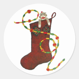 Sock Monkey Weihnachtsaufkleber für Strümpfe Runder Aufkleber