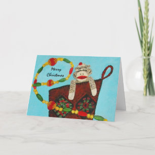 Sock Monkey Weihnachtskarte Feiertagskarte