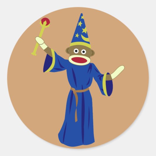 Sock Monkey Wizard Runder Aufkleber (Vorderseite)