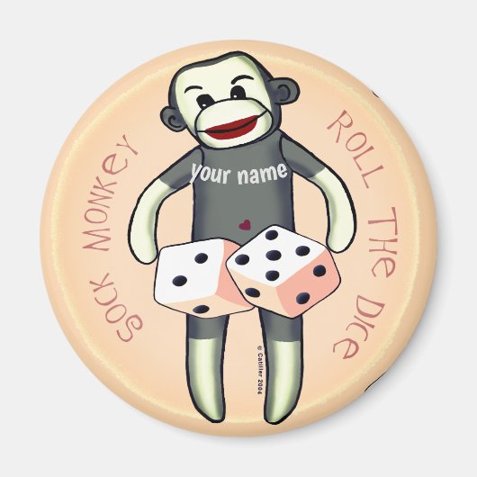 Sock Monkey Würfel Magnet (Vorne)