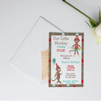 Sock Monkey zum Geburtstag Einladung