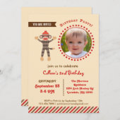 Sock Monkey zum Geburtstag Foto Einladung (Vorne/Hinten)